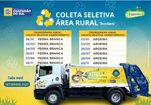 Imagem de compartilhamento para o artigo Prefeitura divulga cronograma anual de coleta seletiva nos assentamentos rurais para 2024 da MS Todo dia